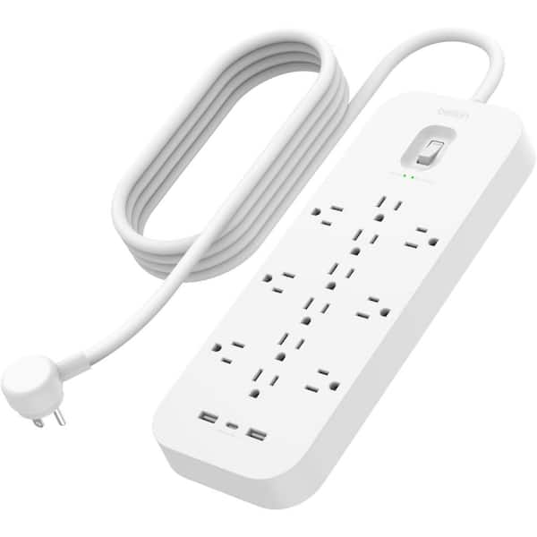 Lukyamzn 12-Outlet Surge Protector Power Strip with USB Port, 6 ft Cable and Overload and Overvoltage Protection in White