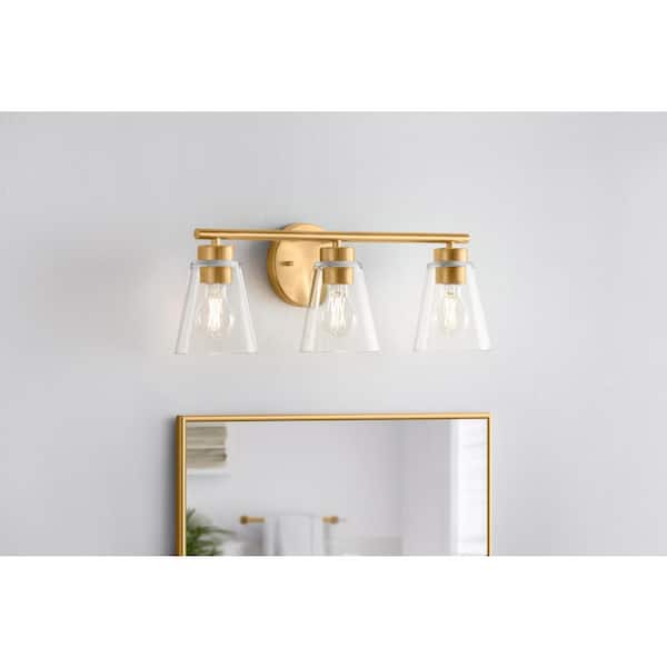 Hampton Bay Eastburn 22 in. 3-Light Gold Vanity Light with Clear Glass Shades