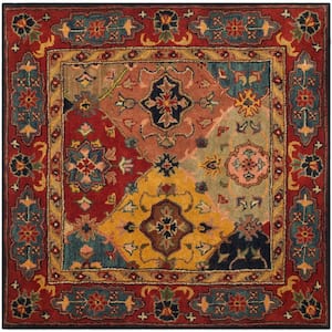 Heritage Red/Multi 4 ft. x 4 ft. Square Border Area Rug