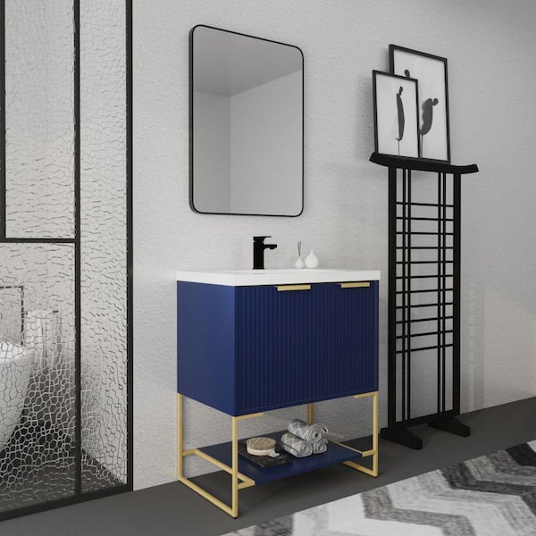 Xspracer Victoria 30 in. W x 18 in. D x 35 in. H Freestanding Modern Design Single Sink Bath Vanity with Top and Cabinet in Blue