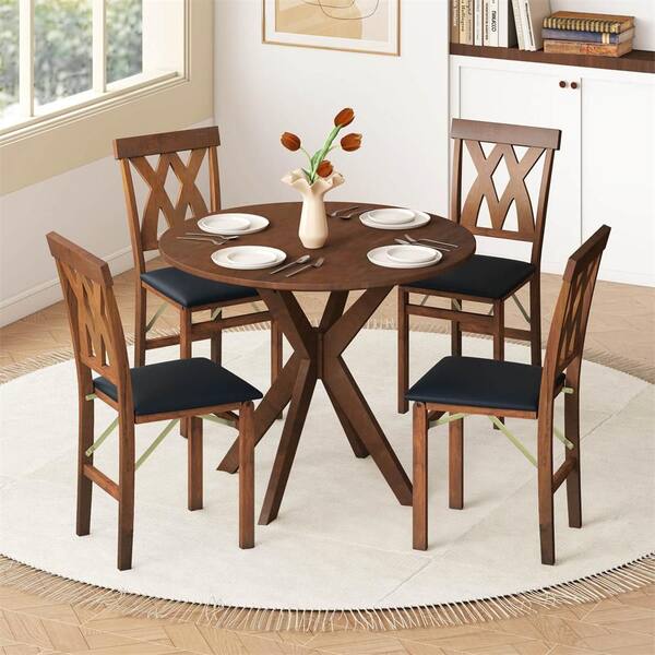 Costway Black Faux Leather Folding Dining Chairs Set of 2 with
