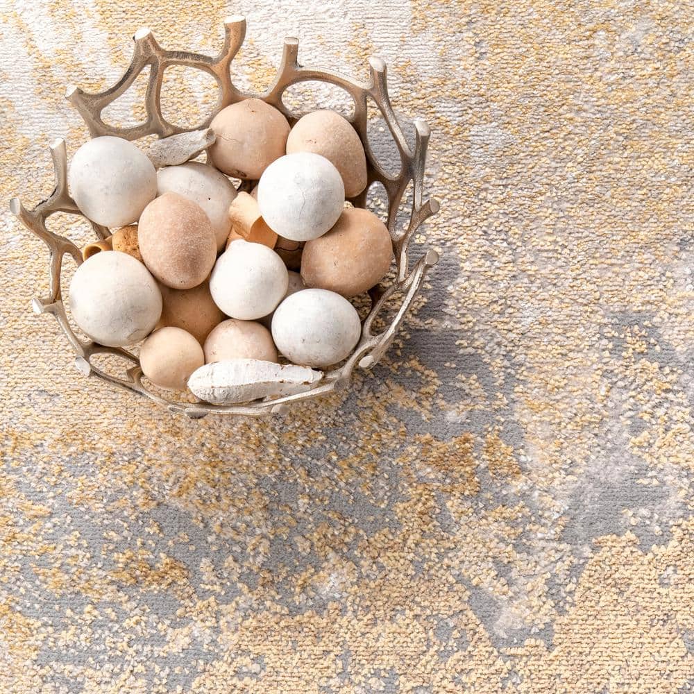 Gold and White Abstract Rectangular Area Rug