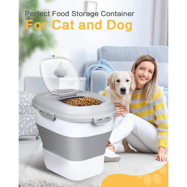 Collapsible Dog Food Storage Container with Airtight Lids and Scoop Grey 30  lbs. Capacity for Pet Food 895PH01222D - The Home Depot