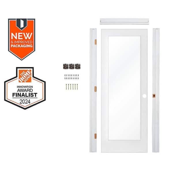 Krosswood Doors Assembly Required 36 in. x 80 in. 1-Lite Left-Hand Clear Glass MDF Primed Single Interior Door Kit w/ Separate Jamb