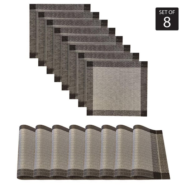 Dainty Home Palermo 15 in. x 15" In. Grays and Silver PVC Placemats Set of 8