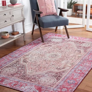 Tuscon Beige/Red 4 ft. x 6 ft. Machine Washable Distressed Border Area Rug