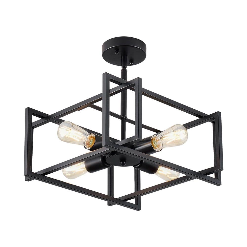 4 Light Black Industrial Farmhouse Metal Square Flush Mount Chandelier for Dining Room Bedroom with no bulbs included price history on PriceWatchPro