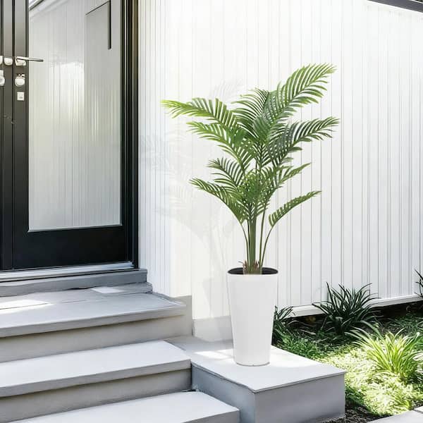 5 ft Artificial Palm Tree White Pot with Real Bark Design Faux Areca Palm Tree for Home Office Living Room Decor Indoor