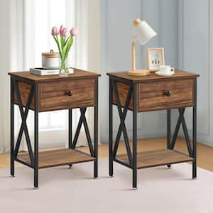 Nightstands X-Design Side End Table Night Stand Storage Shelf with Drawer 11.8Wx 15.8L x 21.7H Retro Brown，2 PCS