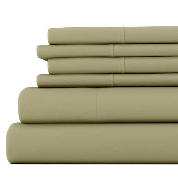 Becky Cameron 6-Piece Sage Solid Microfiber Twin XL Sheet Set