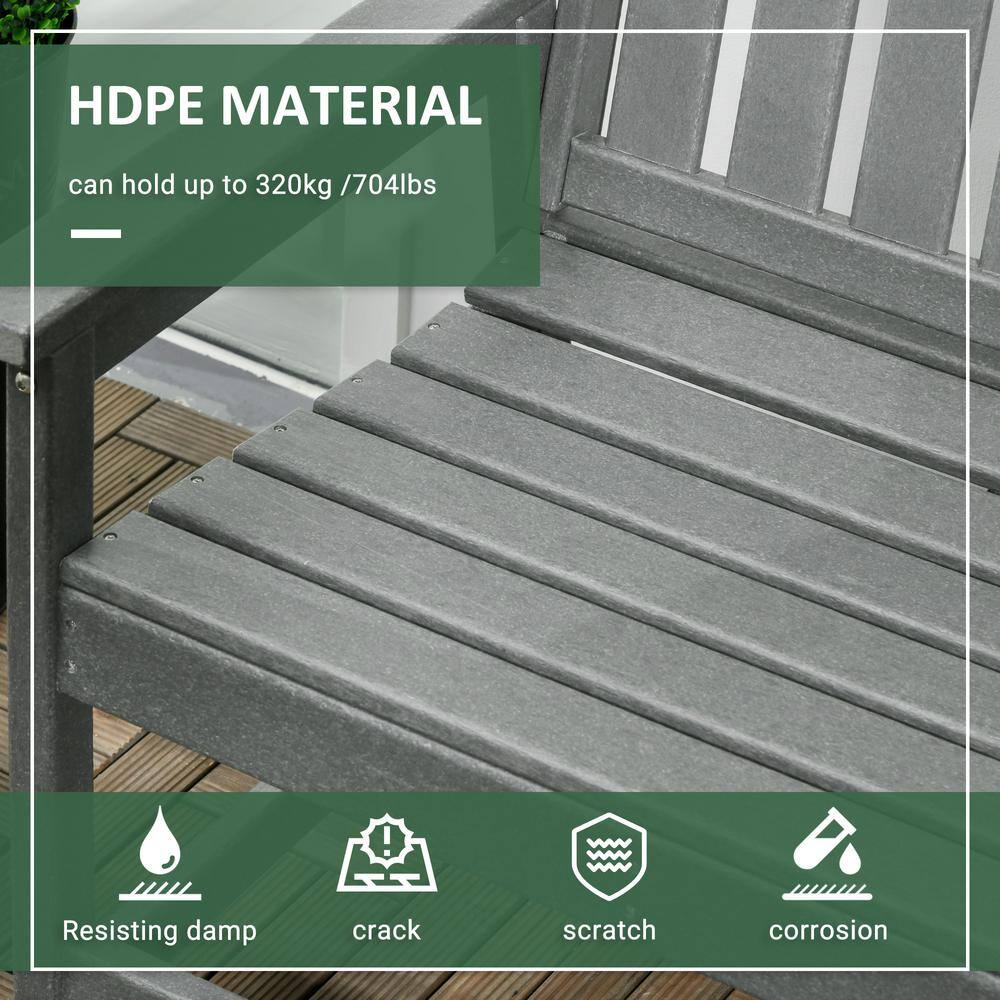 Dark Gray HDPE 2-Person Outdoor Garden Bench with Slatted Back and Armrests