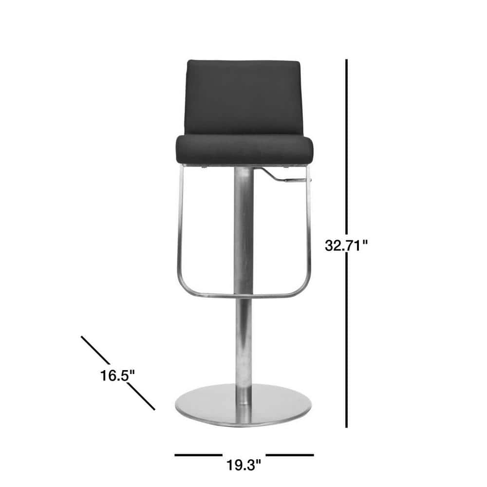 Black Adjustable Swivel Bar Stool with Stainless Steel Base
