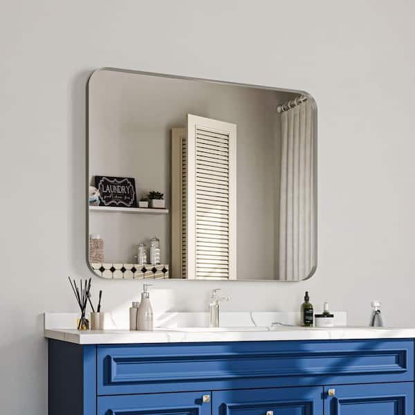 waterpar 40 in. W x 32 in. H Rectangular Aluminum Framed Wall Bathroom Vanity Mirror in Silver