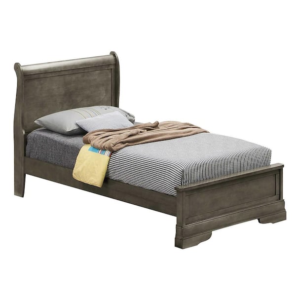 AndMakers Louis Philippe Gray Sleigh Twin Panel Bed