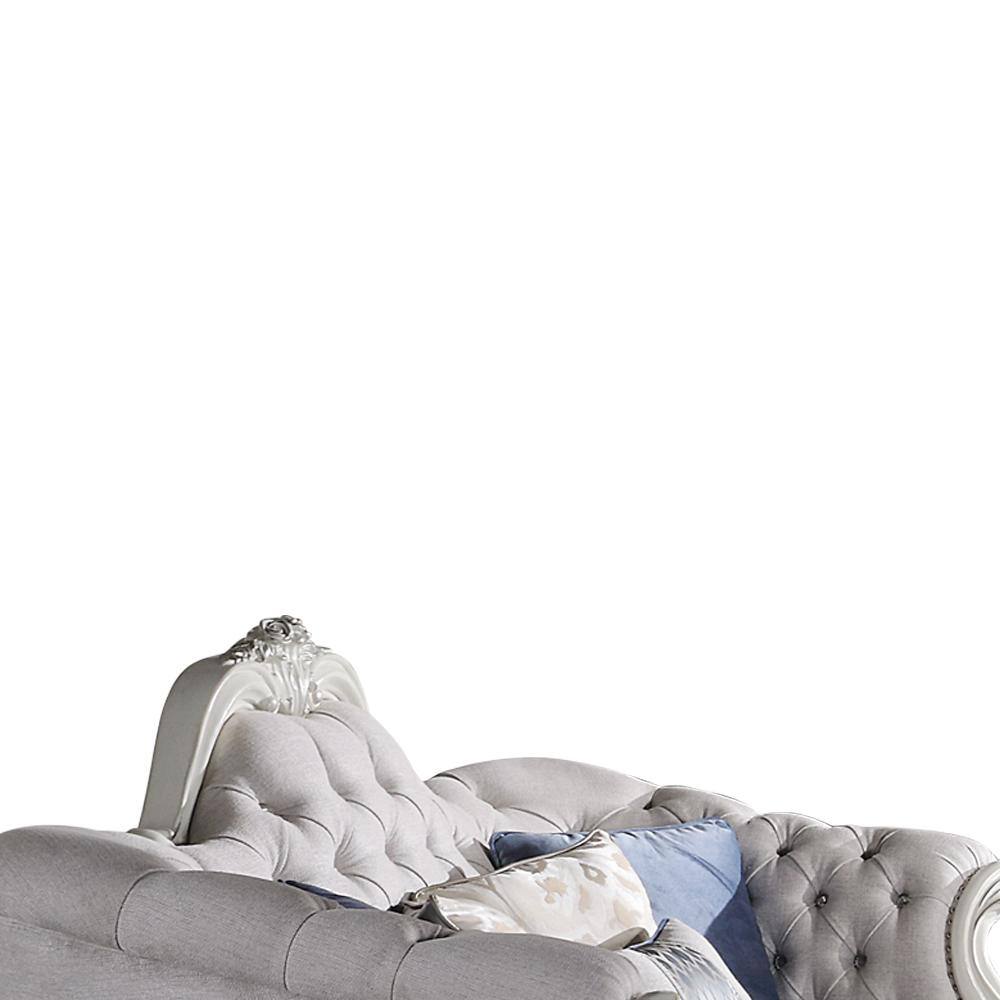 Bone White Faux Leather Tufted Sofa with Ottoman
