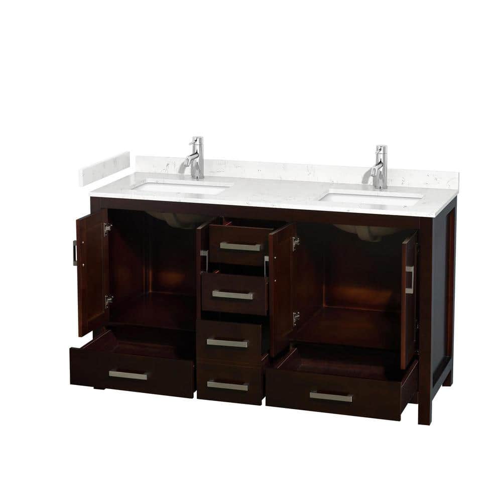 Sheffield 60" Espresso Double Bathroom Vanity with Marble Top