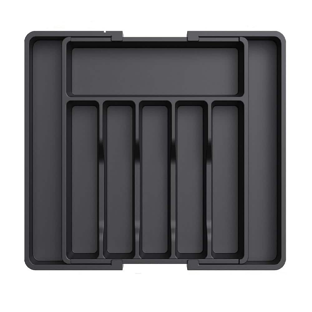 Black Expandable Utensil Tray Organizer for Utensils in Large for Kitchen