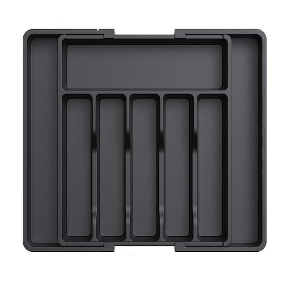 Adrinfly Black Expandable Utensil Tray Organizer for Utensils in Large for Kitchen