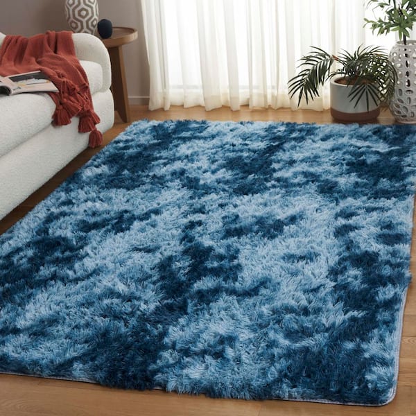 Rainbow Shag 5 ft. x 8 ft. Blue Abstract Solid Area Rug