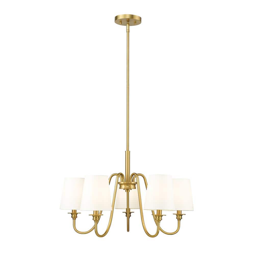 Gianna 5-Light Modern Gold Chandelier with White Fabric Shades