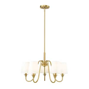 Gianna 5-Light Modern Gold Chandelier with White Fabric Shades