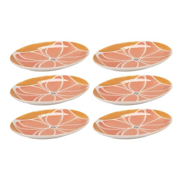 10 in. Multi-Colored Stoneware Oval Platter with Wax Relief Design (Set of 6)