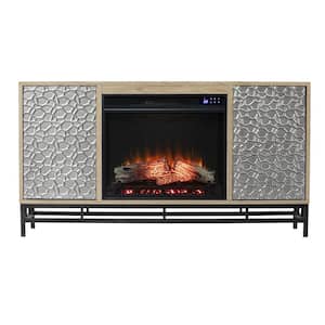Hollesborne Touch Screen Electric Fireplace with Media Storage in Natural