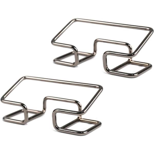 Glossy Metal Business Card Holder 2-Pack, Black Electroplated Finish, Sleek Sturdy Card Stand for Desk
