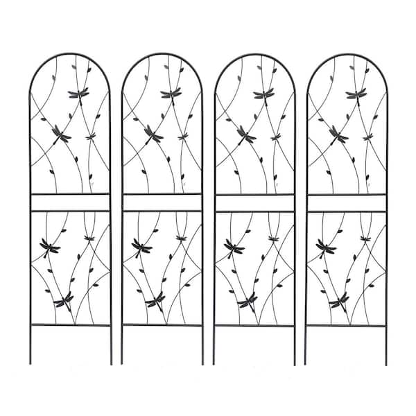 71 in. Outdoor Garden Metal Rustproof Plant Climbing Trellis Black, 4 Pieces