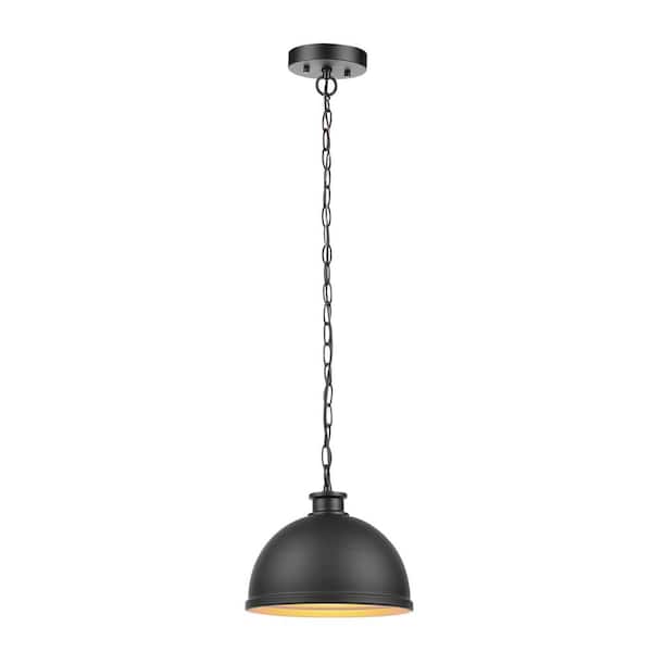 Globe Electric Campeau 1-Light Matte Black Pendant Lighting with Gold Interior Shade