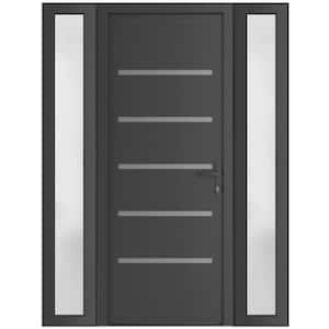 60 in. x 80 in. Left-hand/Inswing Frosted Glass Antracite Grey Steel Prehung Front Door with Hardware