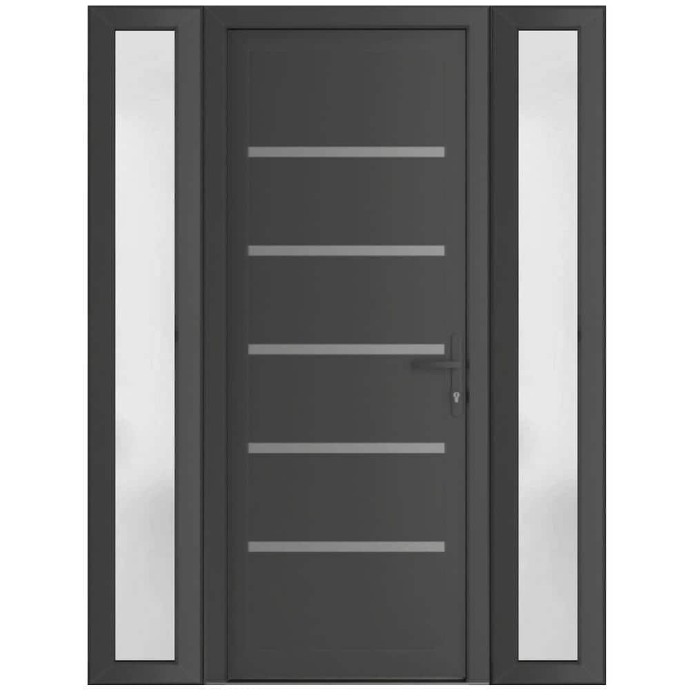 64 in. x 80 in. Left-hand/Inswing  Antracite Grey Steel Prehung Front Door with Hardware price history on PriceWatchPro