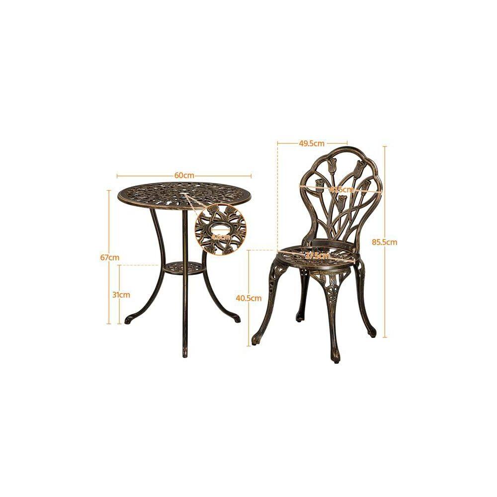 Copper Cast Aluminum 3-Piece Patio Bistro Set with Tulip Design