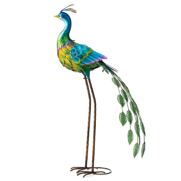 Glitzhome 32 in. H Metal Standing Peacock  Garden Statue  with Stakes