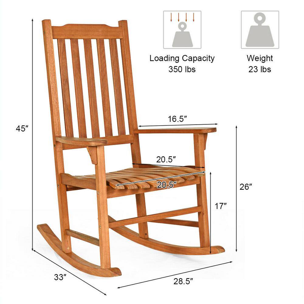 Natural Eucalyptus Wood Outdoor Rocking Chair with Arms