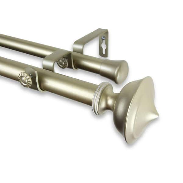 Rod Desyne 48 in. - 84 in. Telescoping 1 in. Double Curtain Rod Kit in Light Gold with Leopold Finial
