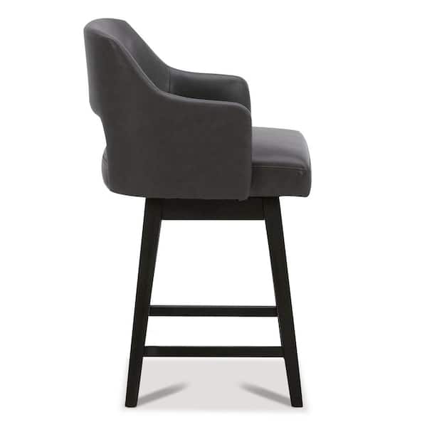 26 in. Joyce Retro Gray High Back Wood Swivel Counter Stool with Faux Leather Seat (Set of 2)