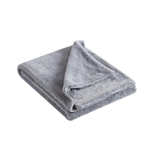 Ribbed Super Soft Stripe Solid Grey Microfiber Throw Blanket