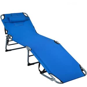 Blue 1-Piece Metal Outdoor Adjustable Chaise Lounge