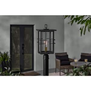 Glenfield 1-Light Black Outdoor Lamp Post Light Fixture with Seeded Glass