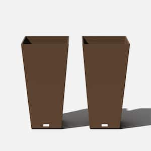 Midland 30 in. Espresso Plastic Tall Square Planter (2-Pack)