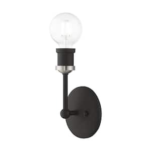 Beckford 8.5 in. 1-Light Black ADA Vanity Sconce with Brushed Nickel Accent