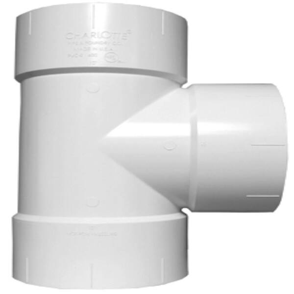 Charlotte Pipe 10 in. x 10 in. x 4 in. PVC DWV Straight Tee Reducing