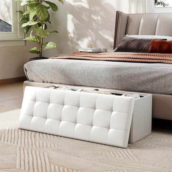 Costway White 45 in. x 15 in. x 15 in. Large Folding Storage Faux