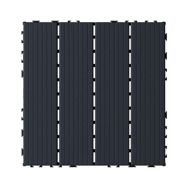 12 in. x 12 in. Plastic Interlocking Deck Tiles, 4-slat Outdoor Flooring Tile in Grey(44-Pack)