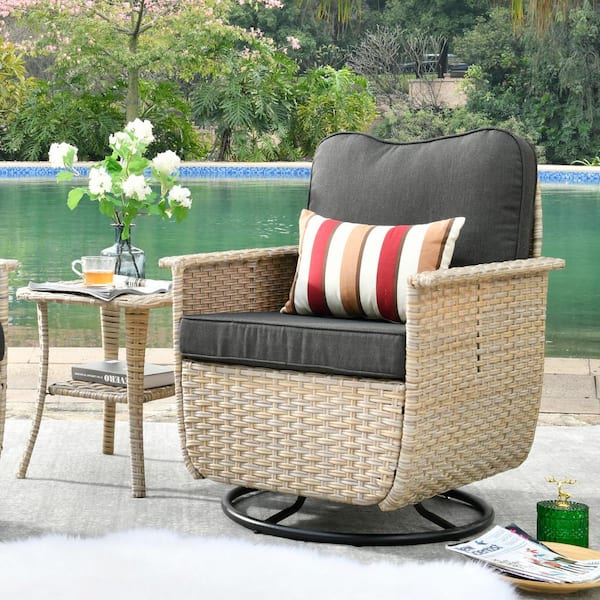 XIZZI Athena Biege 2-Piece Wicker Outdoor Patio Conversation Set with Black Cushions and Swivel Chairs