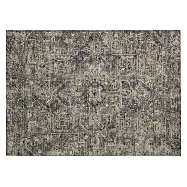 Taupe and Dark Taupe 2 ft. x 3 ft. Woven Oriental Rectangle Indoor/Outdoor Area Rug