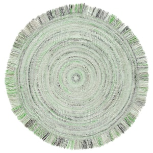 Braided Green/Ivory 4 ft. x 4 ft. Round Striped Geometric Area Rug