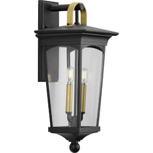 Chatsworth Collection 2-Light Textured Black Clear Glass New Traditional Outdoor Medium Wall Lantern Light