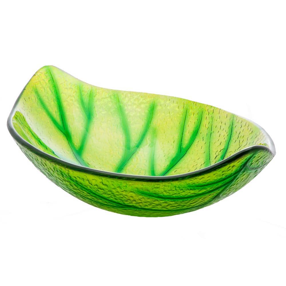 Green Leaf Shaped Tempered Glass Vessel Sink